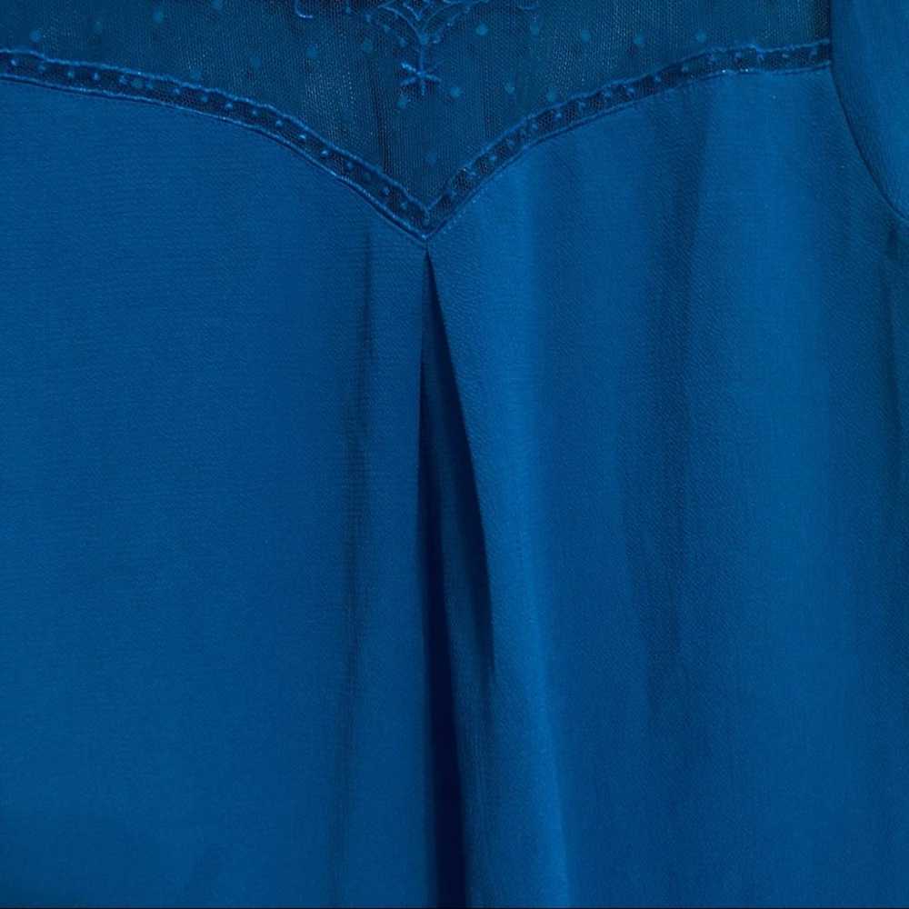 Lace ruffle blouse Victorian vibe cobalt blue emb… - image 6