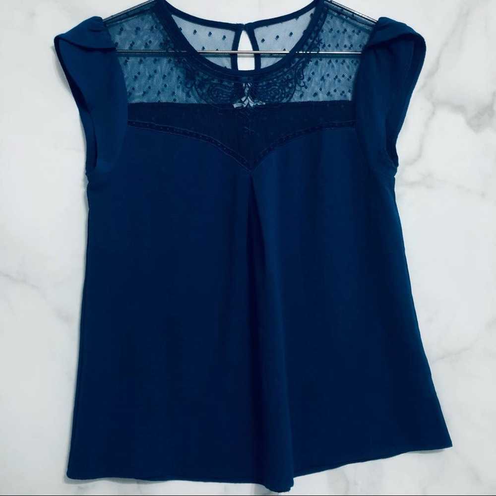 Lace ruffle blouse Victorian vibe cobalt blue emb… - image 8