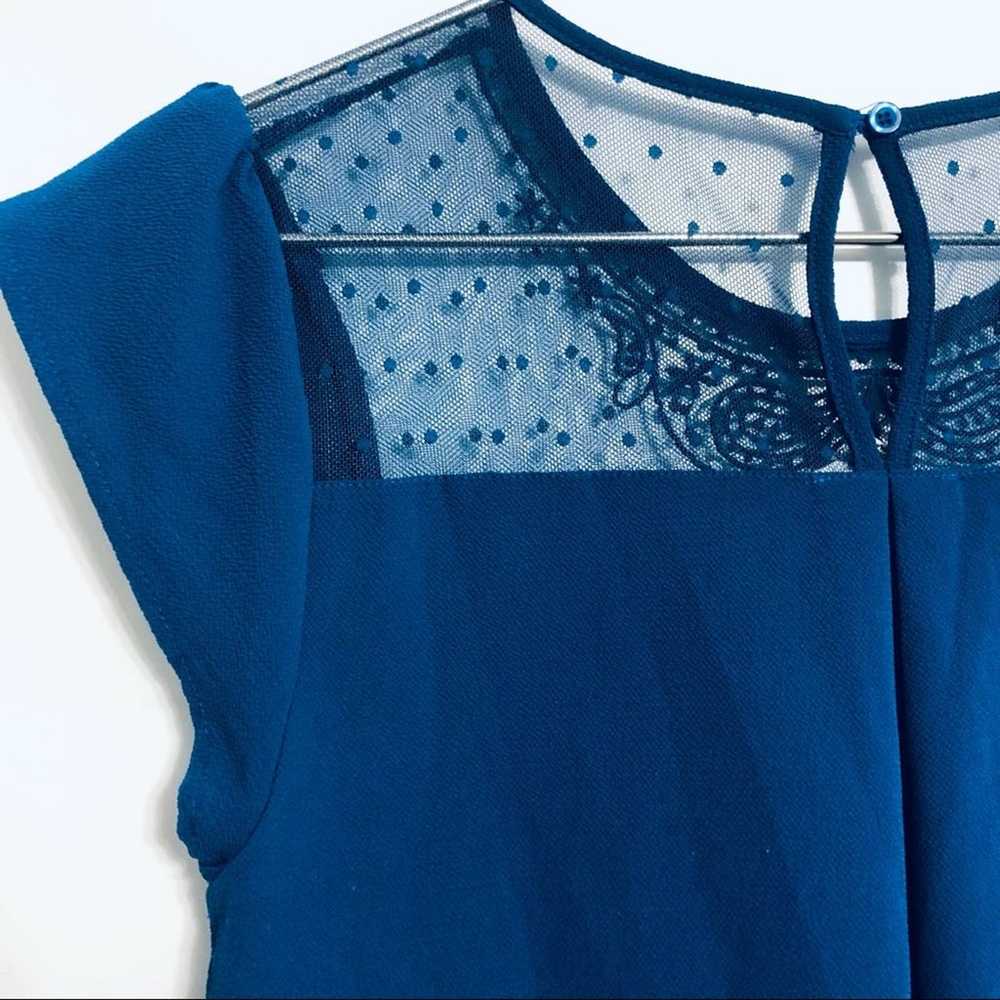 Lace ruffle blouse Victorian vibe cobalt blue emb… - image 9