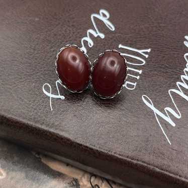 Vintage Women’s Dark Red Carnelian Cabochon Stainl