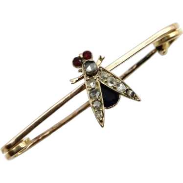 Victorian 9K Gold Fly Pin or Brooch with Diamonds… - image 1