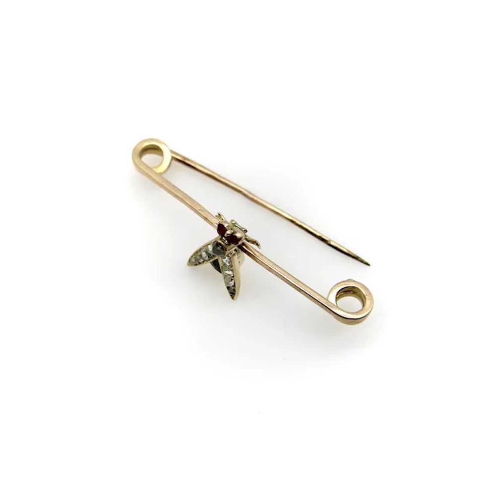 Victorian 9K Gold Fly Pin or Brooch with Diamonds… - image 3