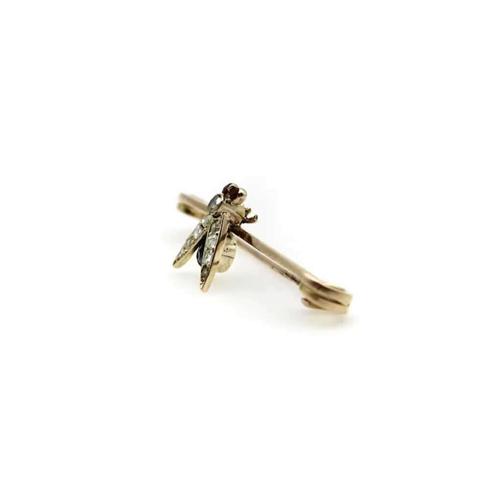 Victorian 9K Gold Fly Pin or Brooch with Diamonds… - image 4