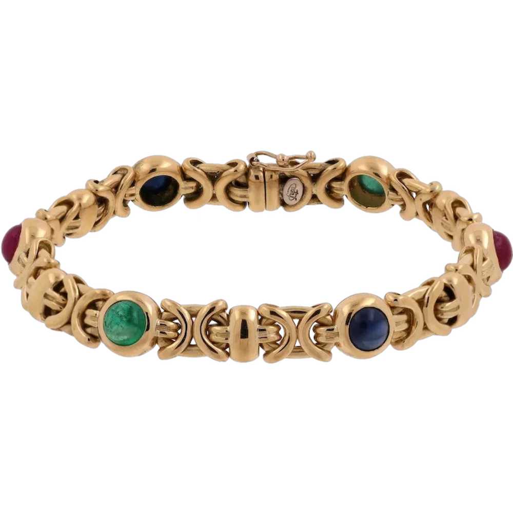 Cabochon Gem Fancy Link Bracelet 18K Yellow Gold … - image 1