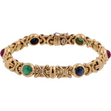 Cabochon Gem Fancy Link Bracelet 18K Yellow Gold … - image 1