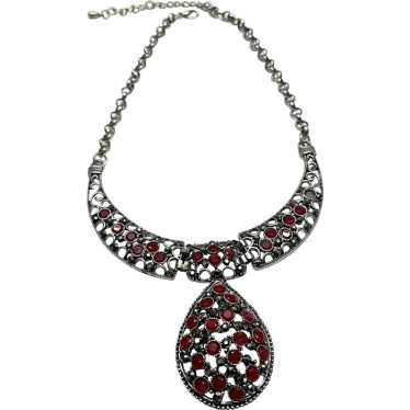 Red stone drop collar necklace