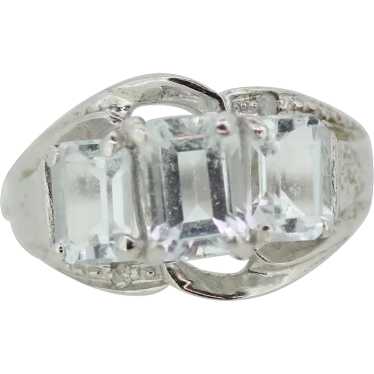 10k White Gold Three Clear Stone Cocktail Ring - … - image 1