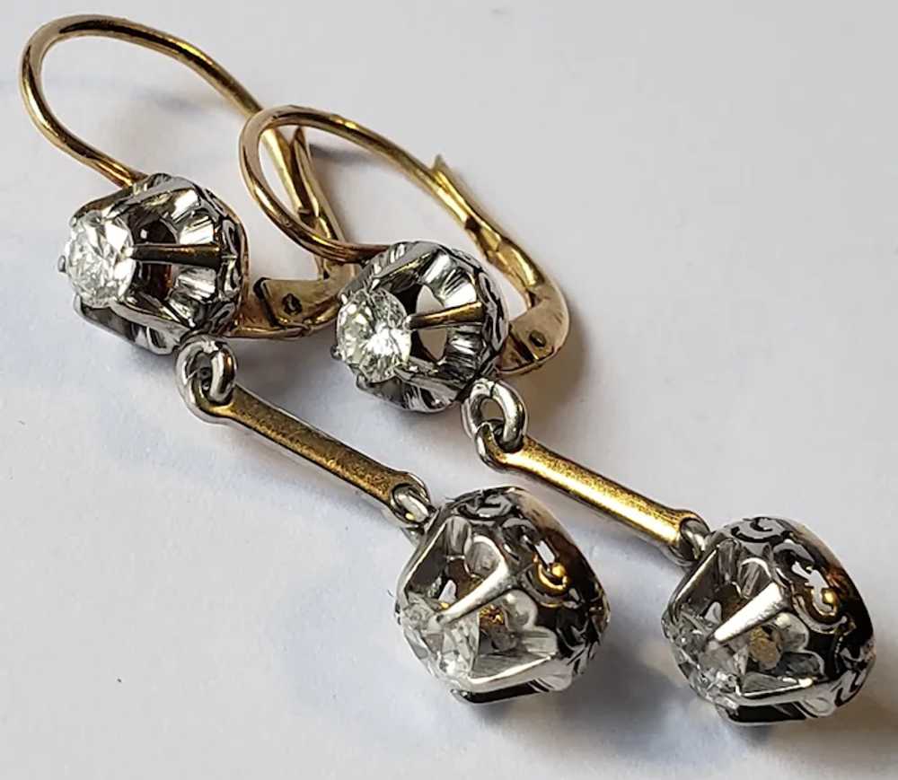 Beautiful Antique 18K Gold Diamond Earrings - image 2