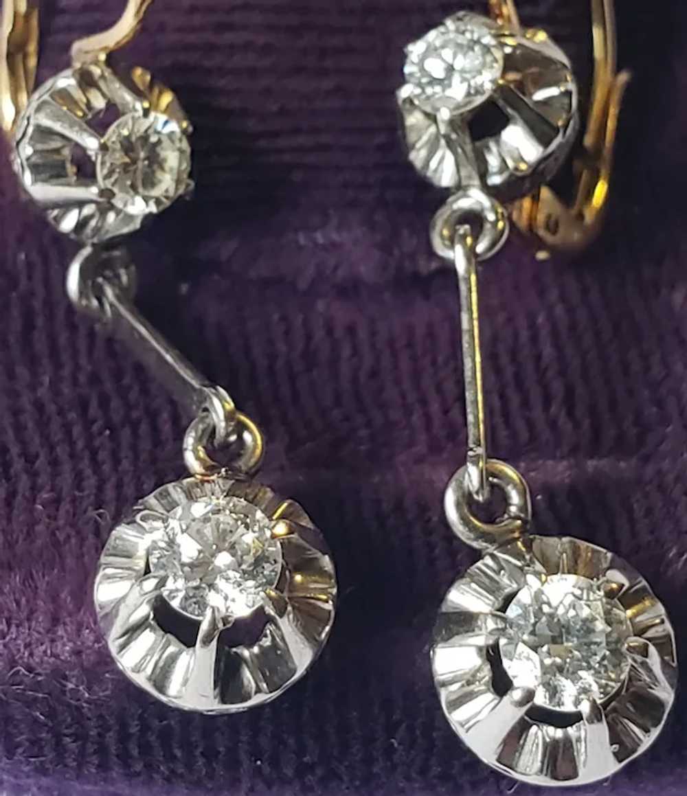 Beautiful Antique 18K Gold Diamond Earrings - image 3