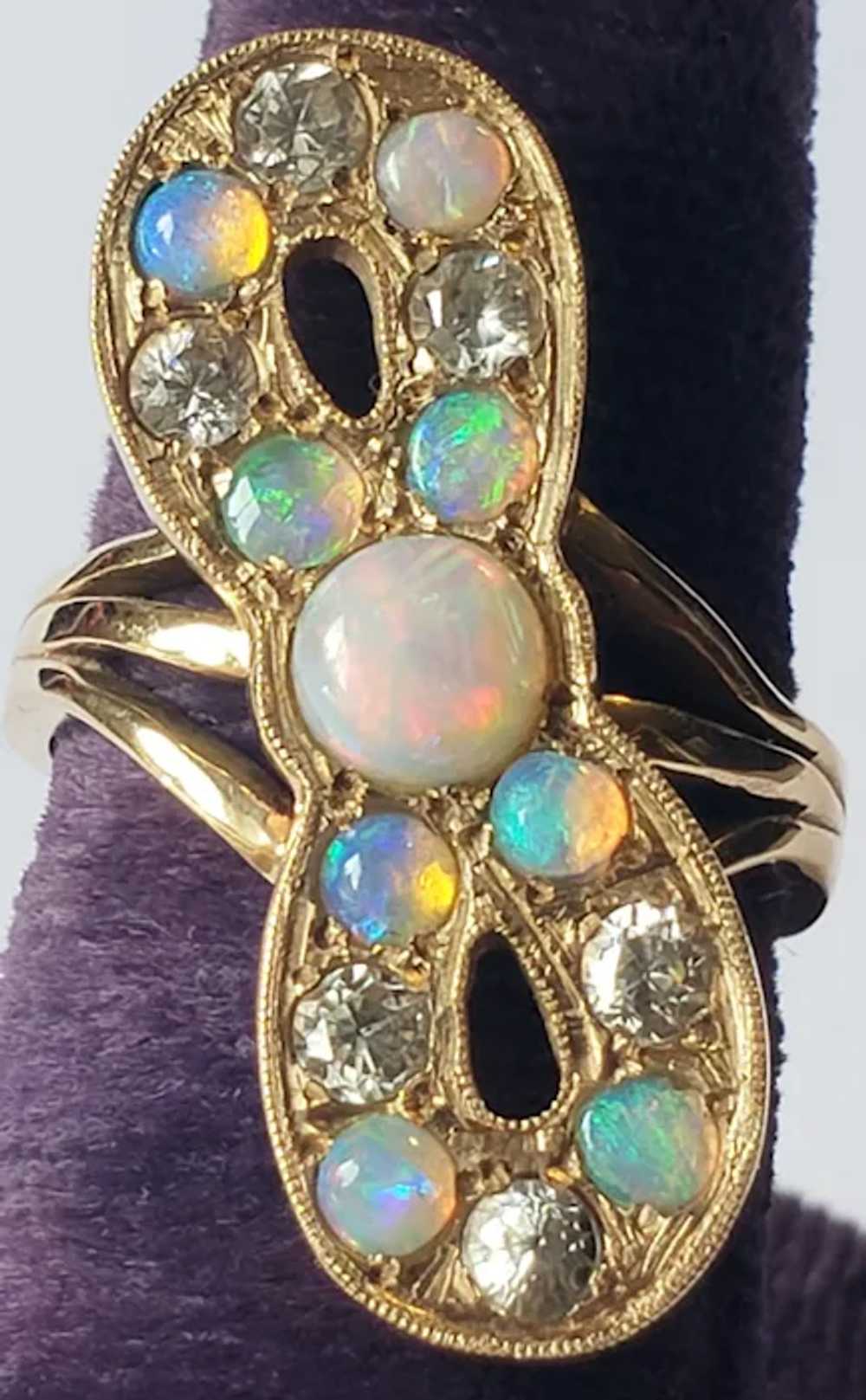 Unique 14k Gold Opal and Sapphire Vintage Propell… - image 2