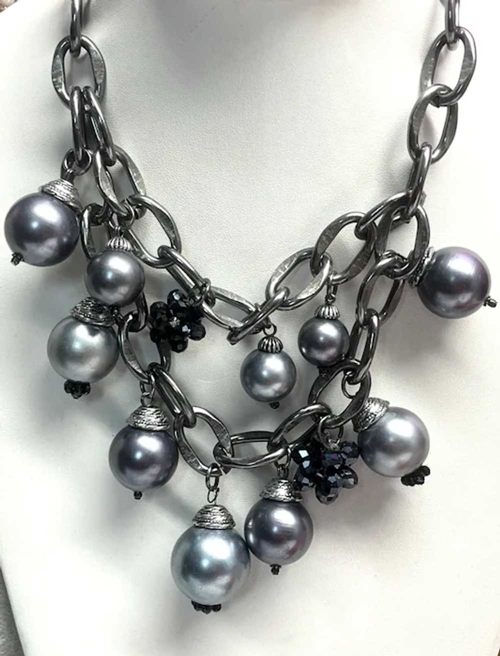 Vintage Multi Strand Crystal Pearl Necklace - image 3