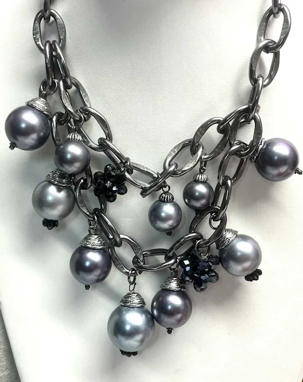 Vintage Multi Strand Crystal Pearl Necklace - image 4