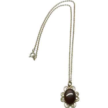 Vintage stone flower pendant charm necklace - image 1