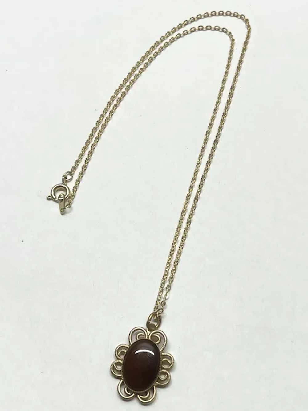 Vintage stone flower pendant charm necklace - image 4