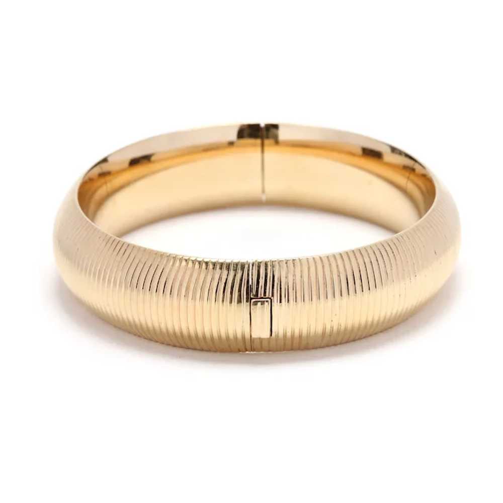 14k Yellow Gold Ribbed Bangle, Length 6.75 Inches… - image 2