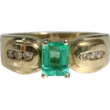 14K Yellow Gold Emerald Cut Emerald Vintage Diamon