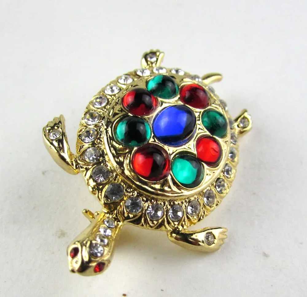 Gold Tone Sea Turtle Pin With Red, Blue and Green… - image 11