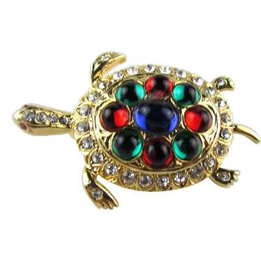 Gold Tone Sea Turtle Pin With Red, Blue and Green… - image 1