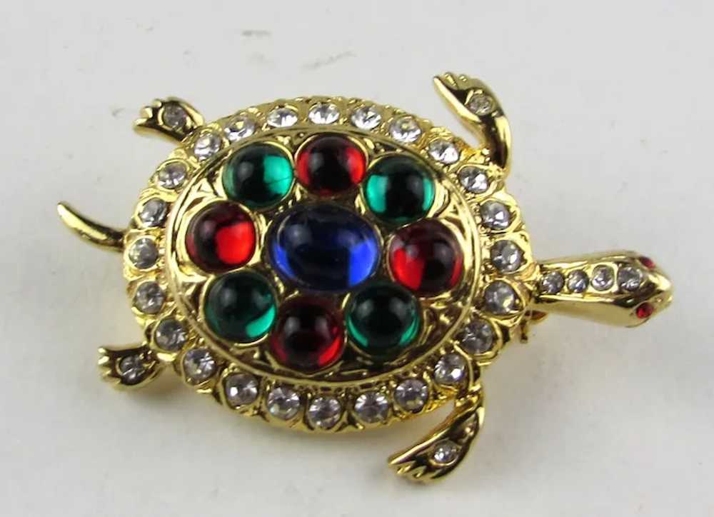 Gold Tone Sea Turtle Pin With Red, Blue and Green… - image 2