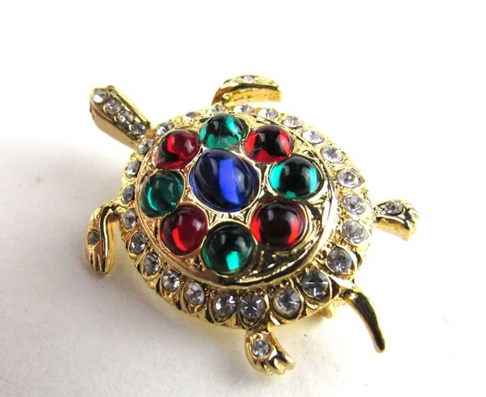 Gold Tone Sea Turtle Pin With Red, Blue and Green… - image 4