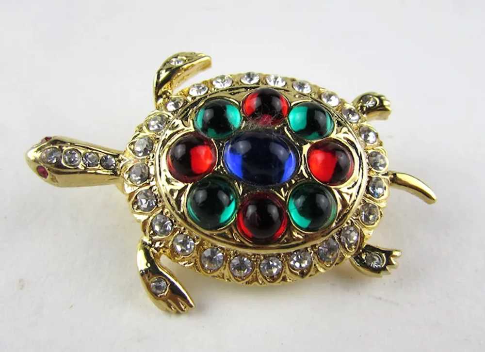 Gold Tone Sea Turtle Pin With Red, Blue and Green… - image 5