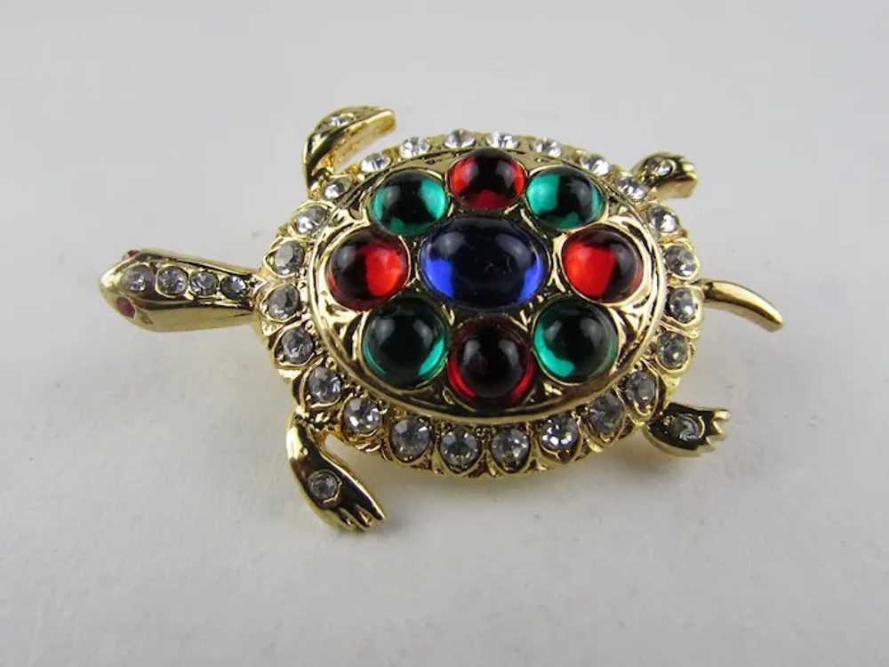 Gold Tone Sea Turtle Pin With Red, Blue and Green… - image 8