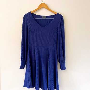 ModCloth Blue Ribbed Knit Fit and Flare Dress, Si… - image 1