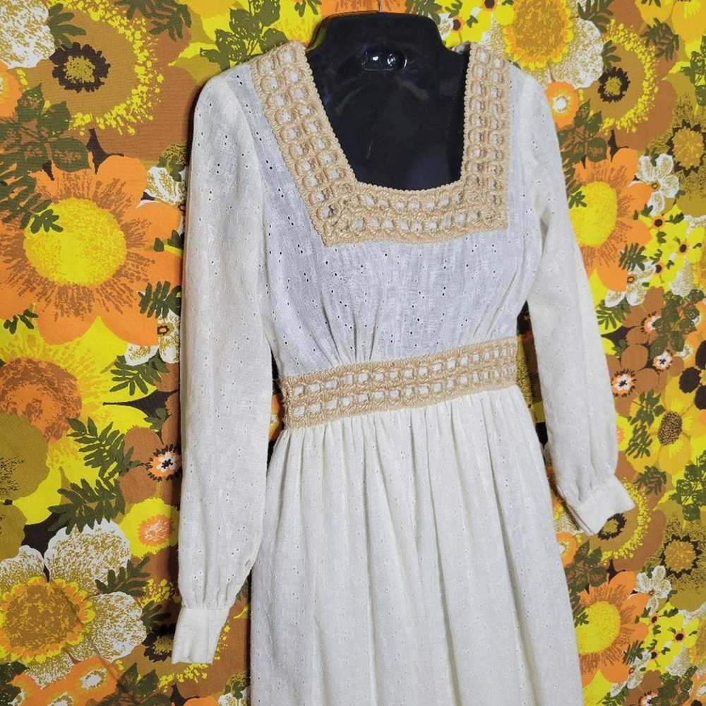 Vintage Boho Wedding Gown Eyelet Lace Jute Trim P… - image 4
