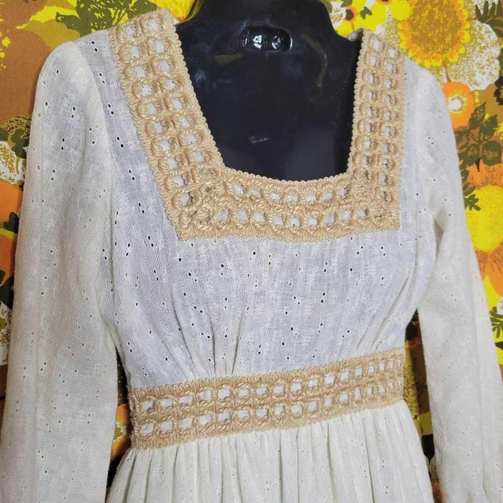Vintage Boho Wedding Gown Eyelet Lace Jute Trim P… - image 5