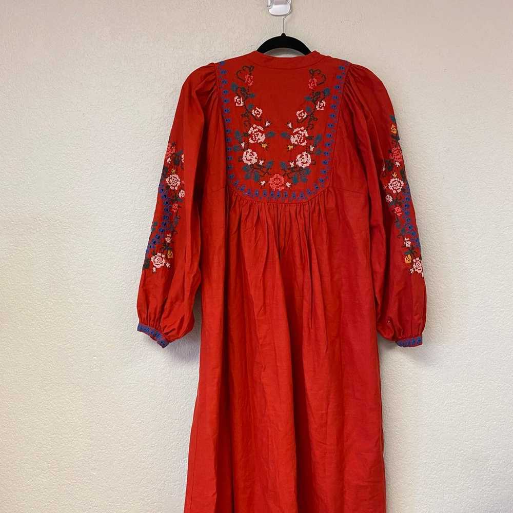 Farm Rio Red Embroidered With Tie Knot Midi Dress… - image 5