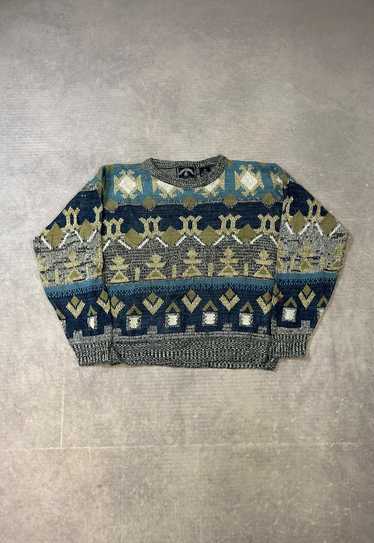 Vintage Knitted Jumper Abstract Patterned Grandad… - image 1