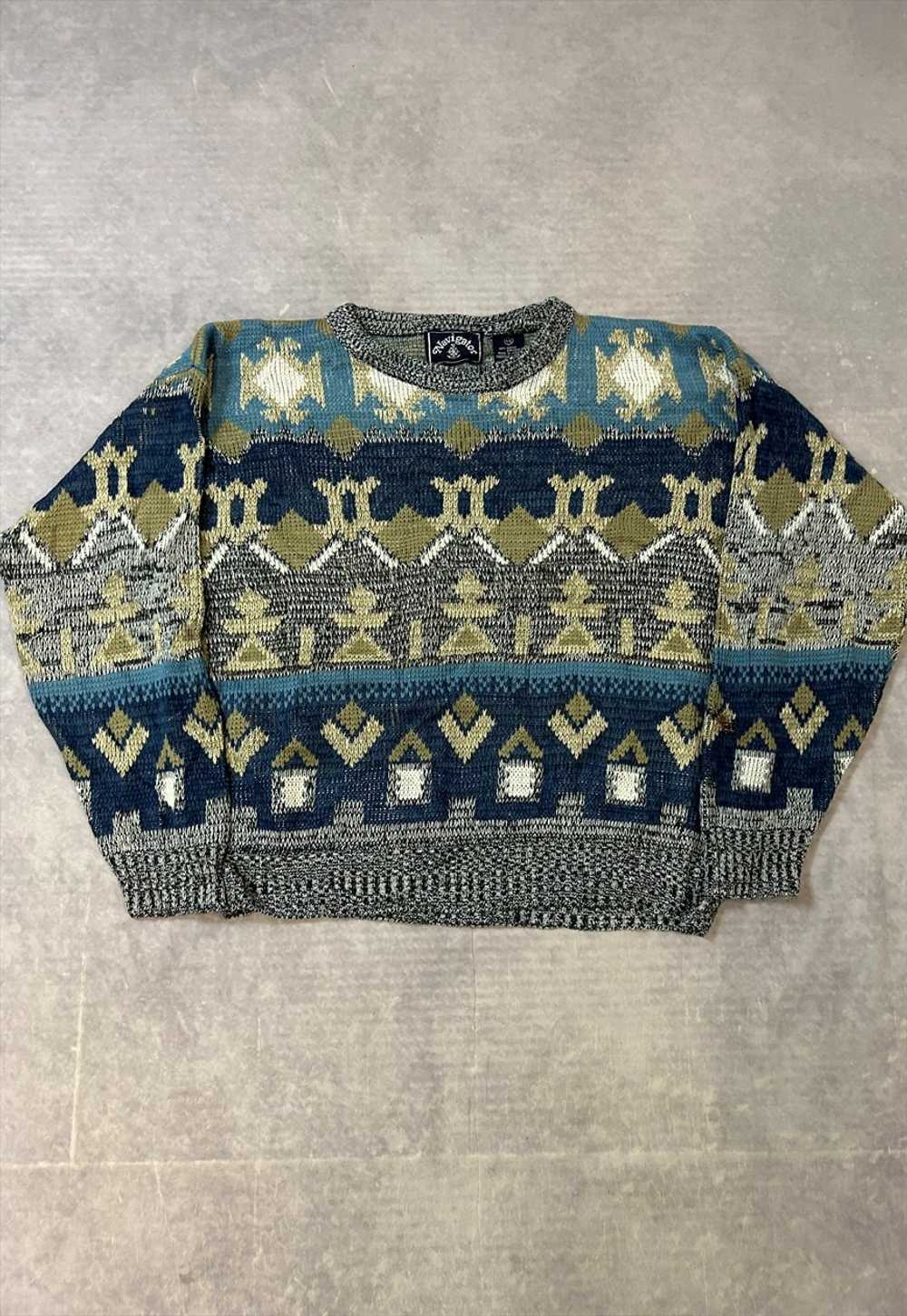 Vintage Knitted Jumper Abstract Patterned Grandad… - image 2