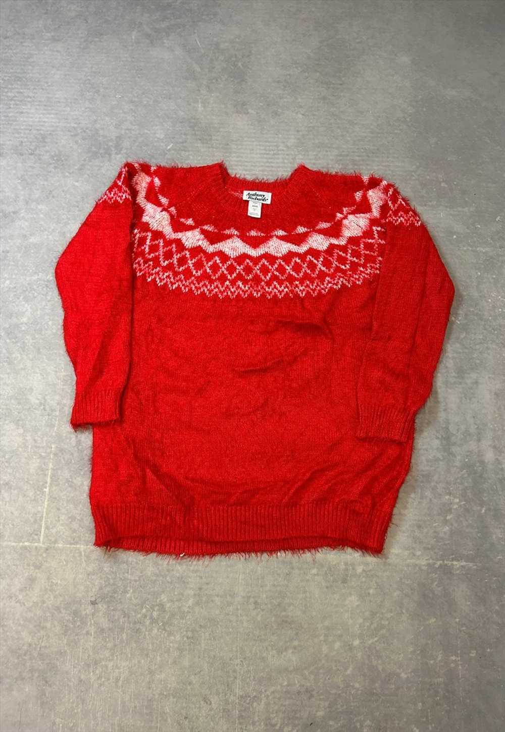 Vintage Knitted Jumper Abstract Patterned Fluffy … - image 1