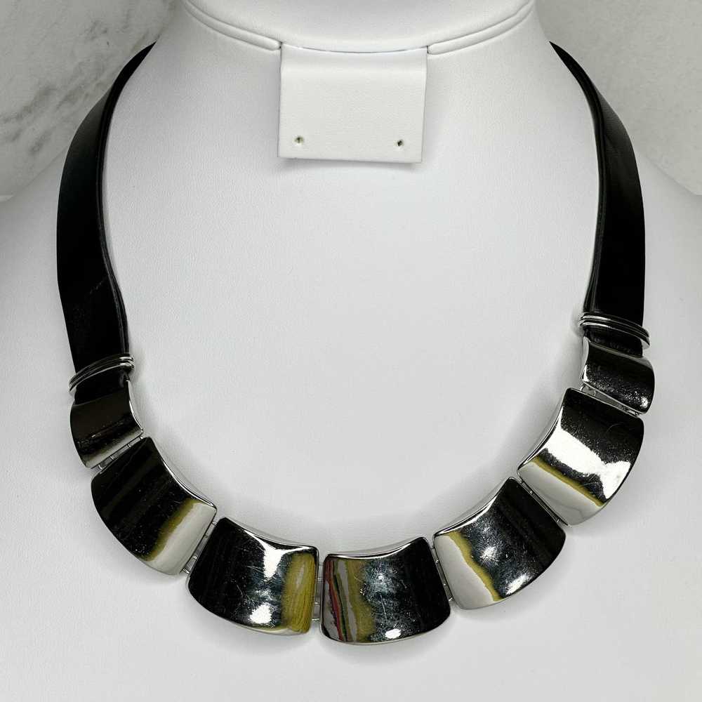 Chicos Chico's Black Faux Leather and Silver Tone… - image 1