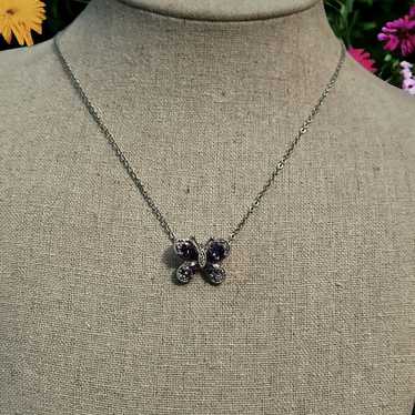Vintage Vintage purple gemstone butterfly pendant… - image 1
