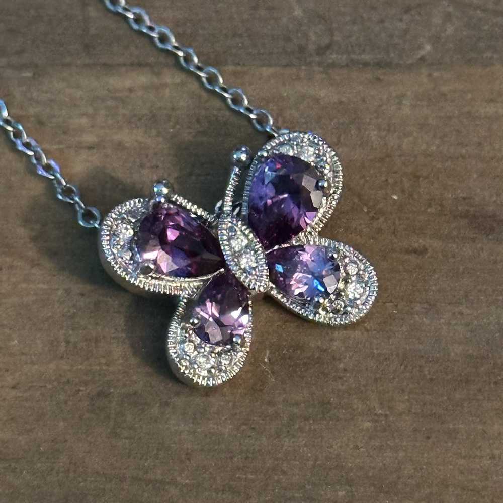 Vintage Vintage purple gemstone butterfly pendant… - image 3