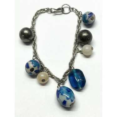 Vintage Vintage Blue Glass Bead Charm Bracelet - image 1