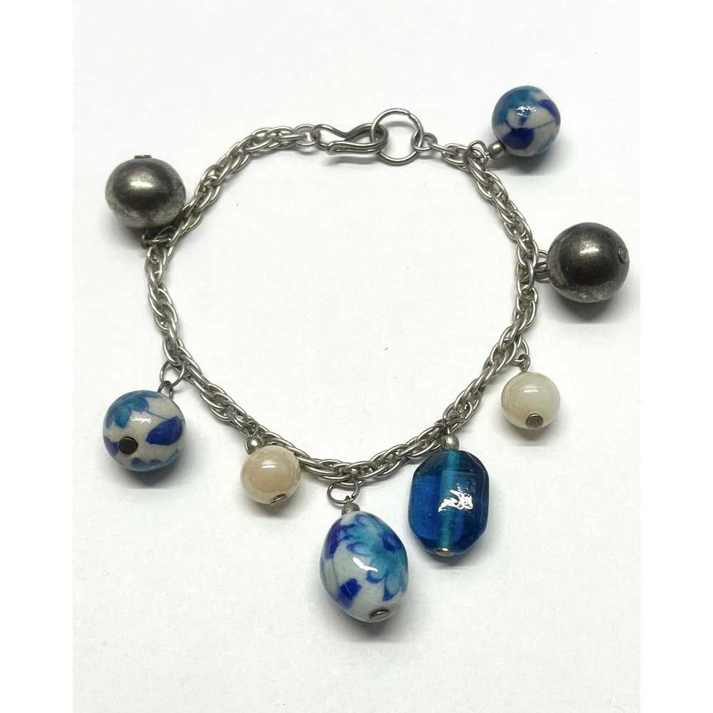 Vintage Vintage Blue Glass Bead Charm Bracelet - image 2