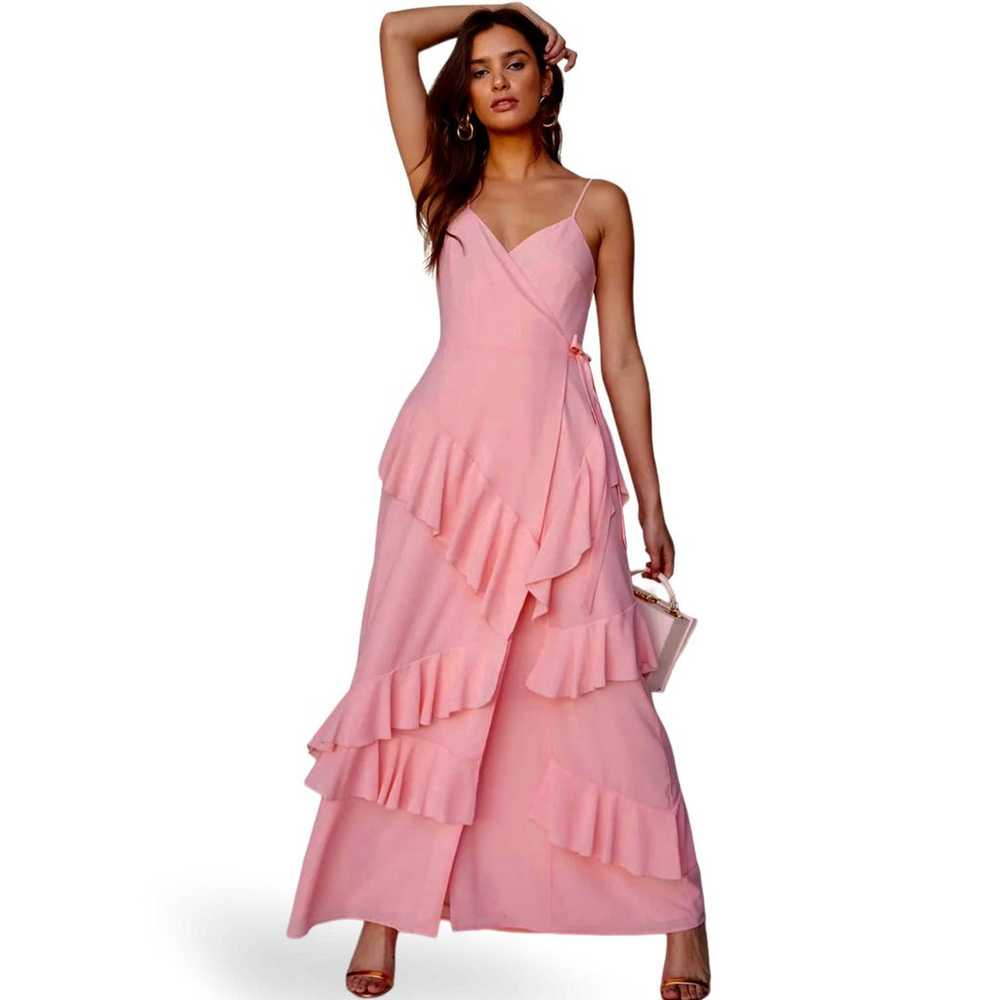 LPA Dress 253 Pink Coral Peach size Medium Ruffle… - image 7