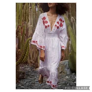 Misa LA Shadi Embroidered Midi Dress in White Medi