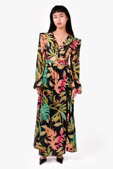PatBO Black Tropicalia Plunge Maxi Dress Size S - image 1