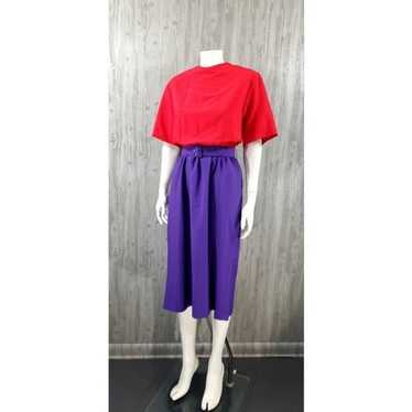 Retro Red Purple Color Block Dress Midi - image 1