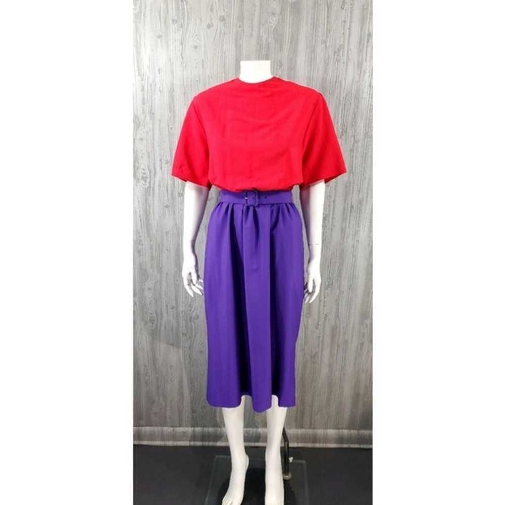 Retro Red Purple Color Block Dress Midi - image 2