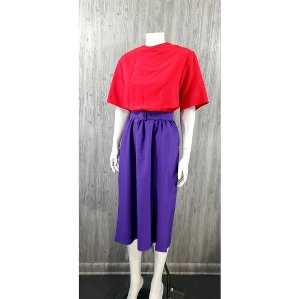 Retro Red Purple Color Block Dress Midi - image 3