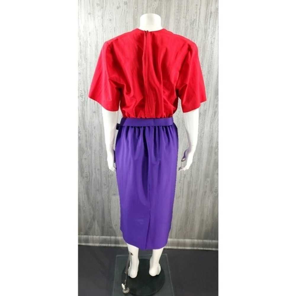 Retro Red Purple Color Block Dress Midi - image 4
