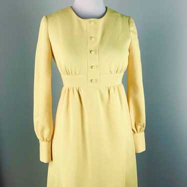1960s Yellow Maxi Dress Polyester Knit