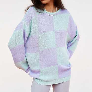 source unknown loose knit checker pullover
