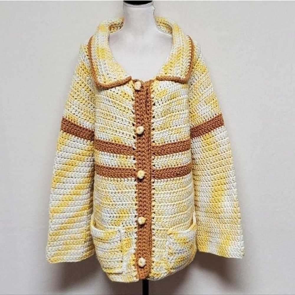 Vintage Handmade Crochet Knit Yellow Tan Button U… - image 4