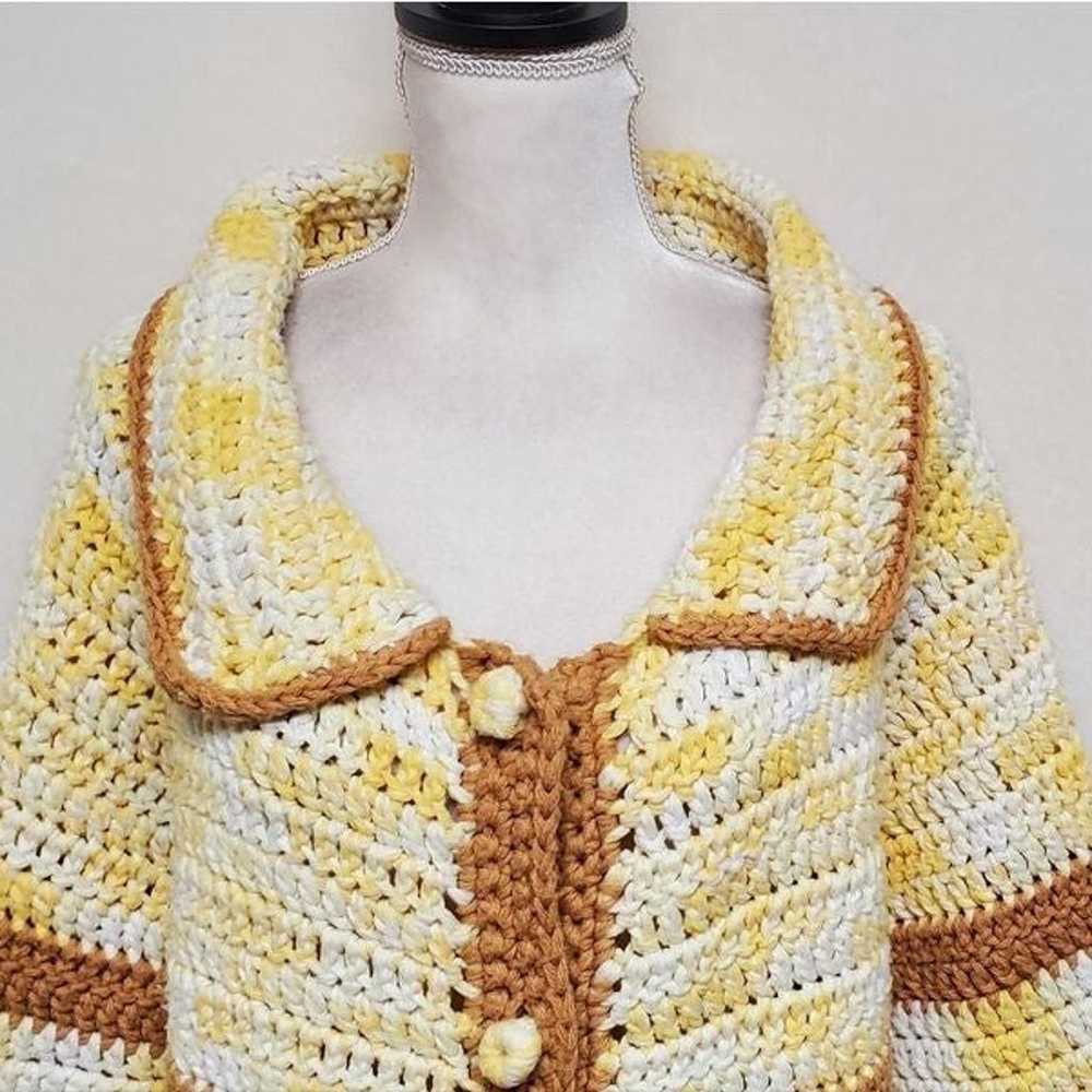 Vintage Handmade Crochet Knit Yellow Tan Button U… - image 5