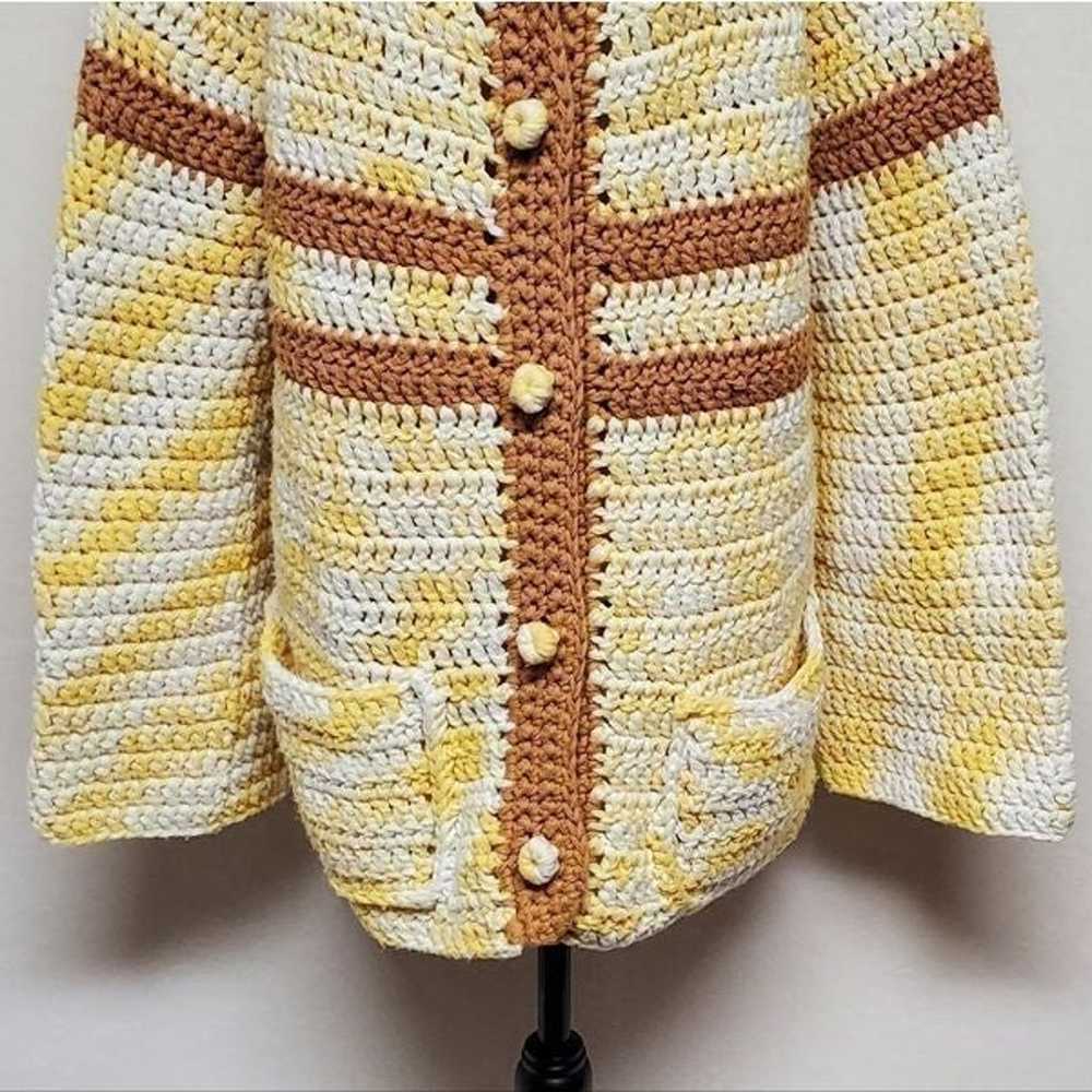 Vintage Handmade Crochet Knit Yellow Tan Button U… - image 6